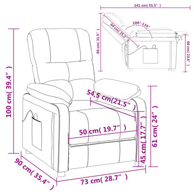 vidaXL Massage Recliner Chair Dark Brown Fabric