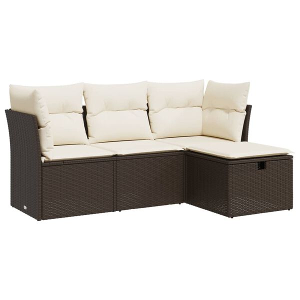 vidaXL Garden Sofa Set Brown PE rattan, powder-coated steel, polyester