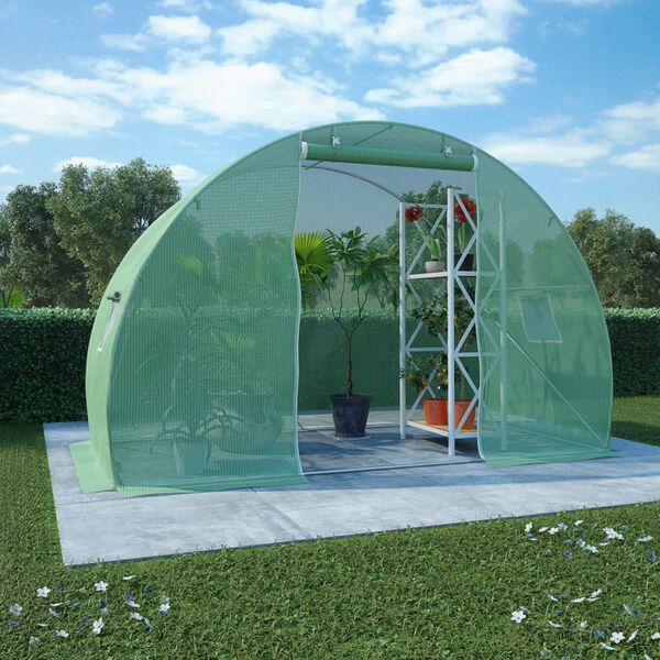 vidaXL Greenhouse Green PE mesh fabric, Galvanized Steel 48.4 square feet