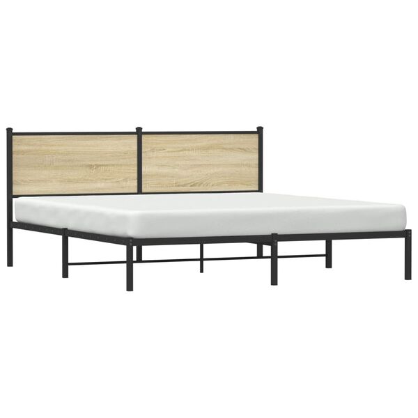 vidaXL Bed Frame Sonoma Oak Steel, Engineered Wood Queen Bed Frame