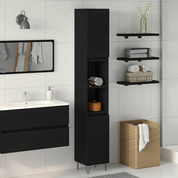 vidaXL Bathroom Cabinet with Shelf Black Oak 11.81 x 11.81 x 74.80 in
