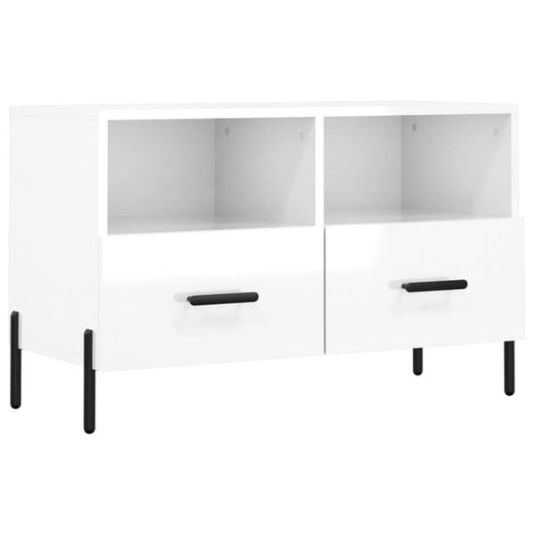 vidaXL TV Cabinet High gloss white Engineered wood, iron