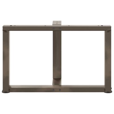 Front view of brown metal frame forming support base with crossbar