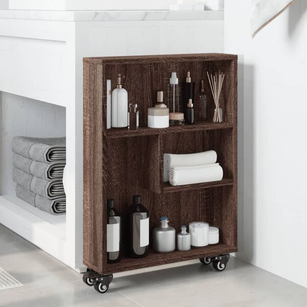 vidaXL Narrow Storage Trolley Brown Oak Engineered Wood Narrow