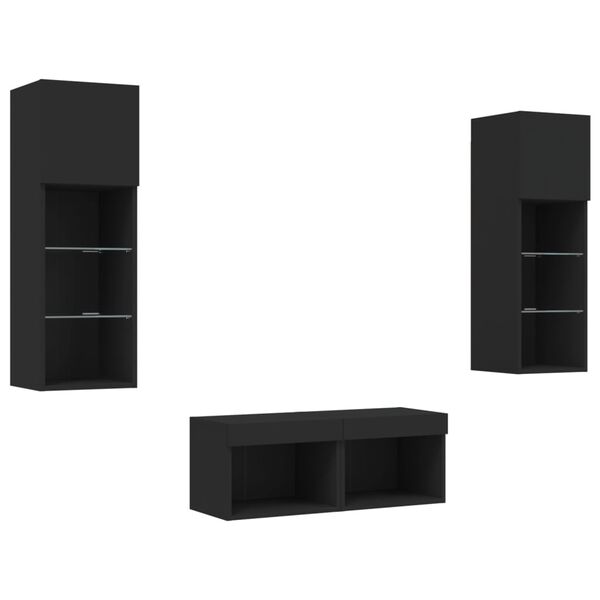 vidaXL 4 Piece TV Wall Stands with LED Lights Black