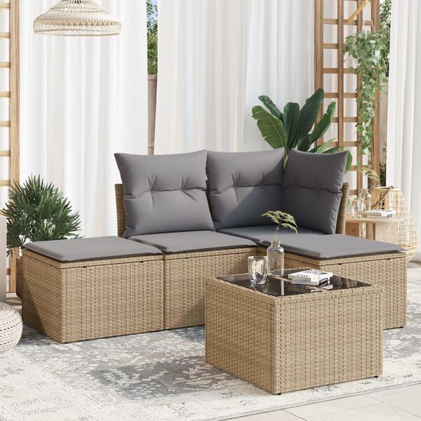 vidaXL Garden Sofa Set Beige PE rattan Medium-Large Modular