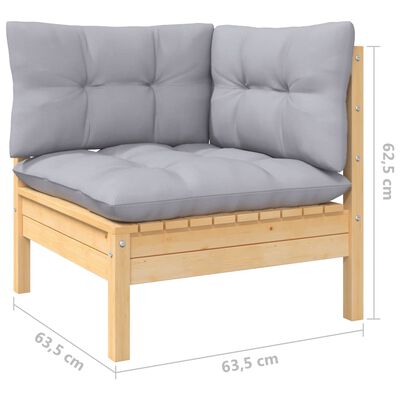 vidaXL Patio Corner Sofa with Gray Cushions Solid Pinewood