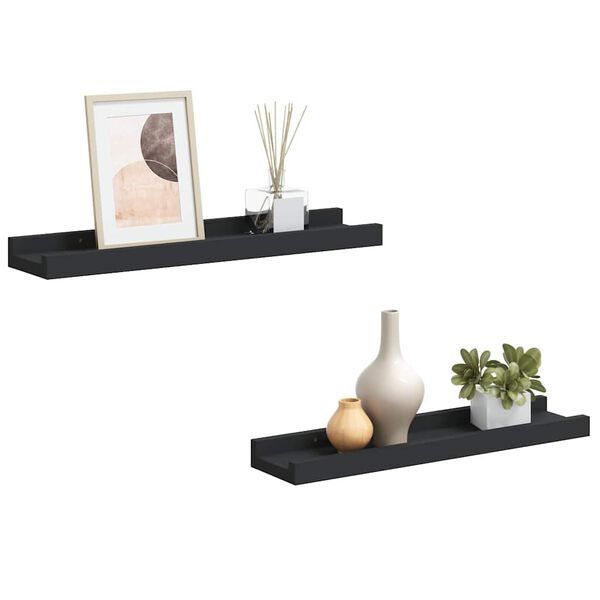vidaXL Frame Ledge Shelf Set of 2 Black MDF 15.7 x 3.5 x 1.2 in