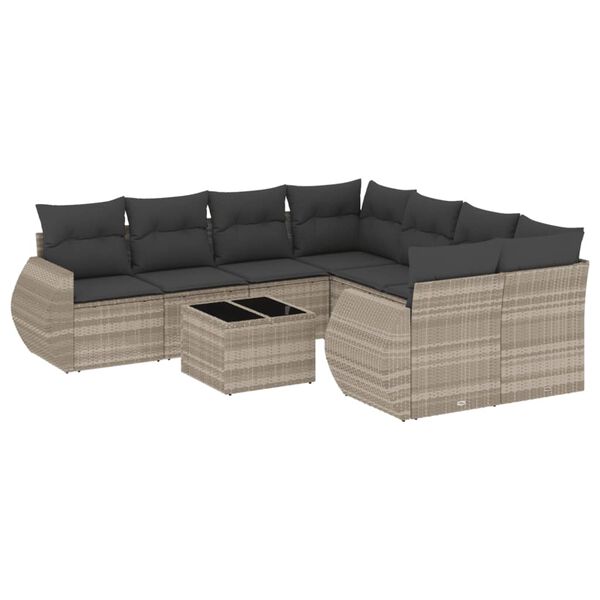 vidaXL Patio Sofa Set Light Gray Synthetic Rattan Large Removable Covers