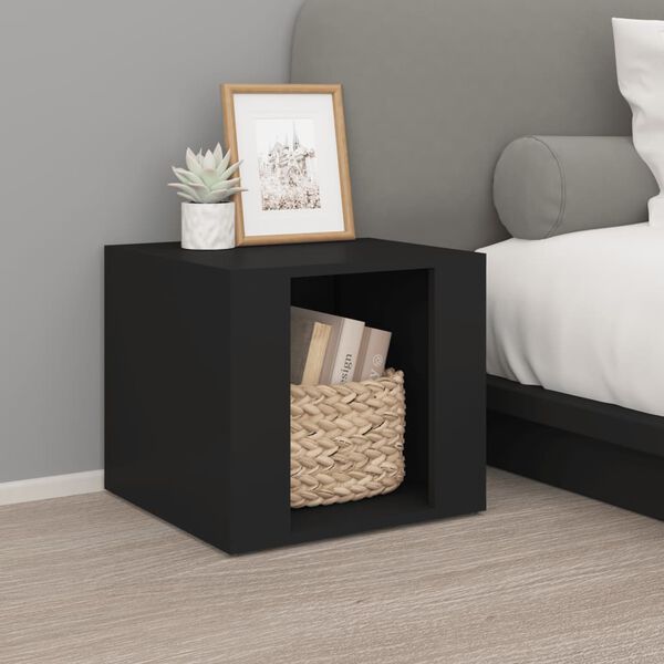 vidaXL Bedside Table Black Engineered wood 16.1x15.7x14.2 in