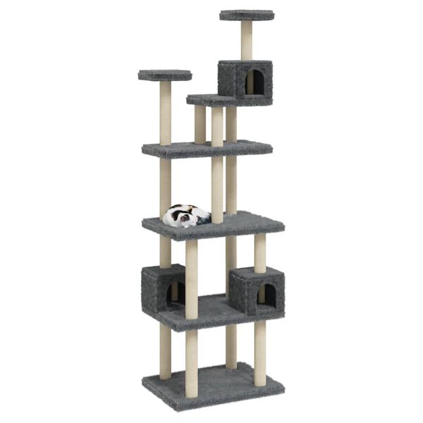 vidaXL Cat Tree Dark grey Engineered wood, plush, sisal Large