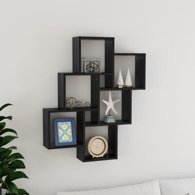 vidaXL Wall Cube Shelf High Gloss Black 30.7"x5.9"x36.6" Engineered Wood