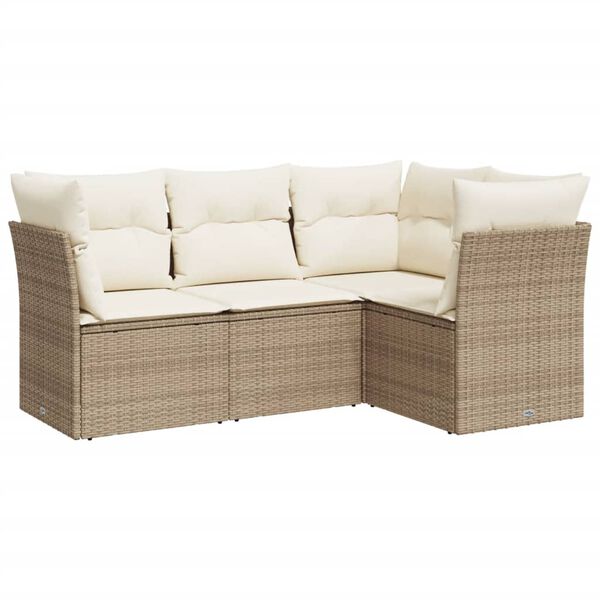 vidaXL Garden Sofa Set Beige PE rattan, powder-coated steel, fabric Large
