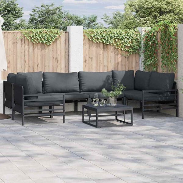 vidaXL Garden Sofa Set with Cushion 7 pcs Black Steel