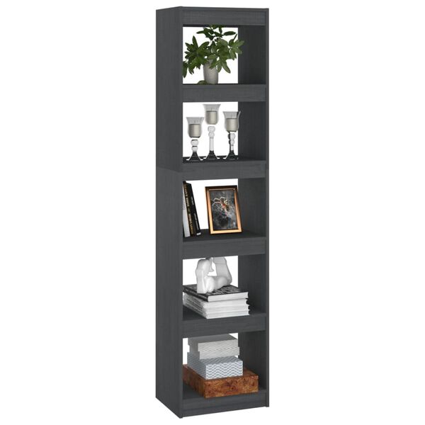 vidaXL Book Cabinet Grey Solid Pinewood Tall and Narrow Book Cabinet