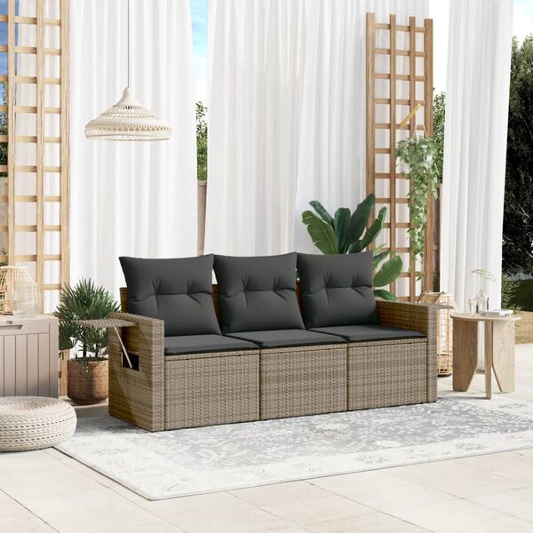 vidaXL Garden Sofa Set Grey PE Rattan, Powder-Coated Steel, Polyester