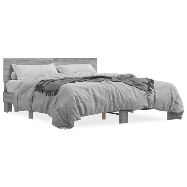 vidaXL Bed Frame Grey Sonoma |Engineered wood and metal with plywood slats