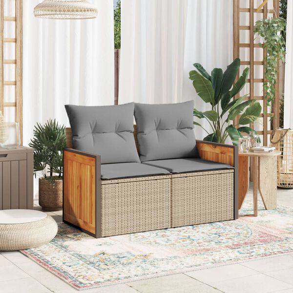 vidaXL Garden Sofa Beige Poly rattan Medium Adjustable Feet