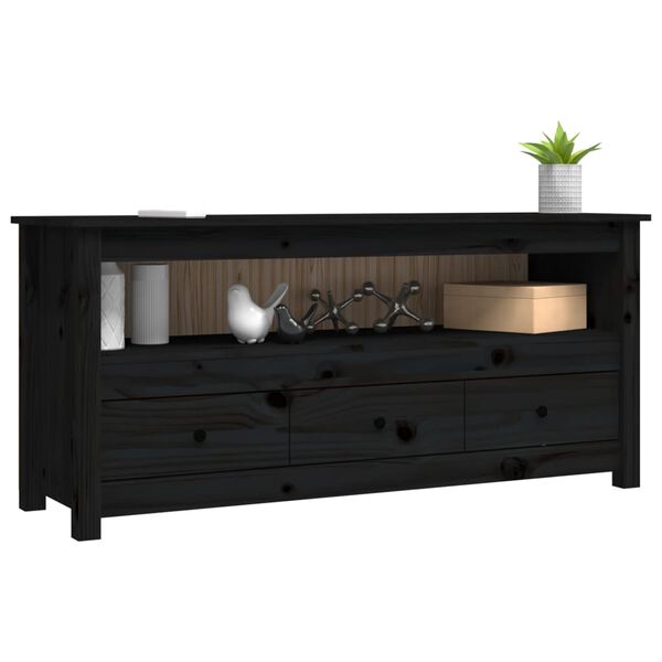 vidaXL TV Cabinet Black Solid pine wood, metal