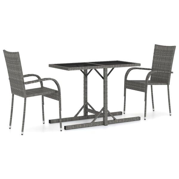 vidaXL Dining Set Grey PE Rattan, Powder-Coated Steel, Glass Compact
