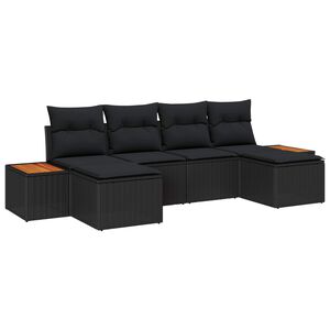 vidaXL Garden Sofa Set with Cushion 6 pcs Black Synthetic: Poly Rattan