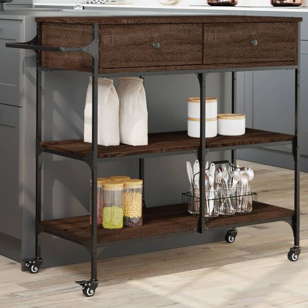 vidaXL Kitchen Trolley Brown Oak 41.3"x16.5"x37.4" Engineered Wood