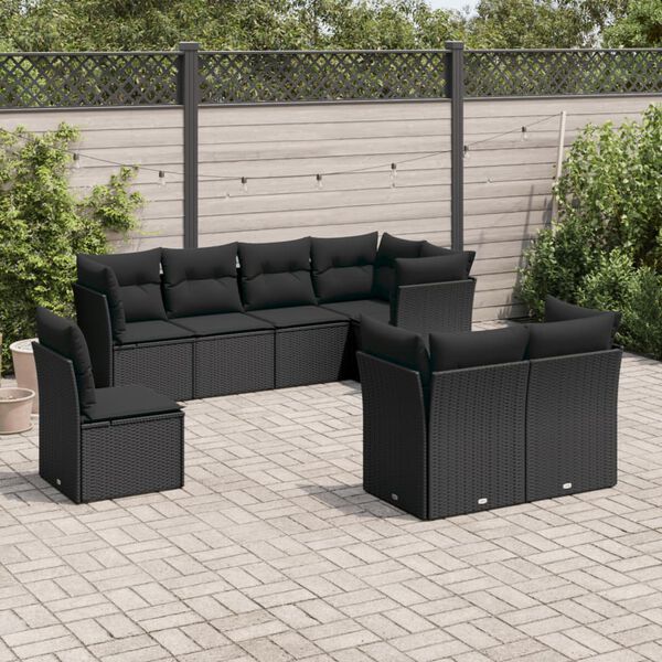 vidaXL Garden Sofa Set Black PE Rattan, Powder-Coated Steel Medium