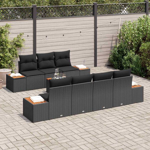 vidaXL Garden Sofa Set with Cushion 8 pcs Black Poly rattan
