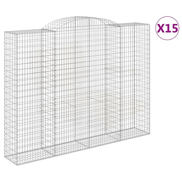 vidaXL Arched Gabion Baskets 15 pcs 118.1x19.7x220/240" Galvanised Iron