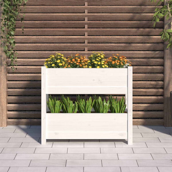vidaXL Planter White Solid pine wood Medium Decorative Inlays Planter