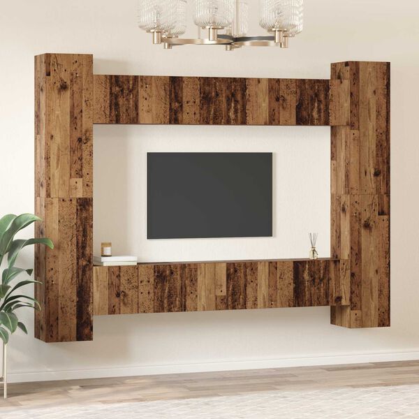 vidaXL TV Cabinet Set Wall-mounted 10 pcs Old wood 30.5 x 30 x 90 cm