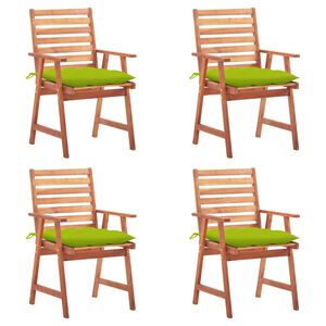 vidaXL Patio Chair Set of 4 Natural wood, bright green cushions