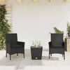 vidaXL 3 Piece Bistro Set with Cushions Black Poly Rattan and Glass
