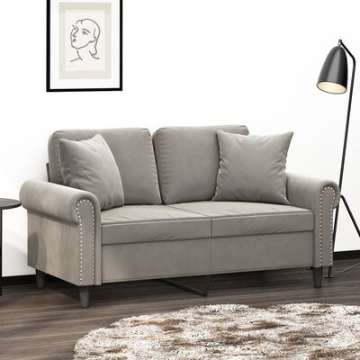vidaXL 2-Seater Sofa with Pillows&Cushions Light Gray 47.2" Velvet