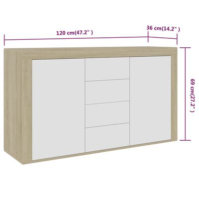 vidaXL Sideboard White and Sonoma Oak 47.2"x14.2"x27.2" Engineered Wood