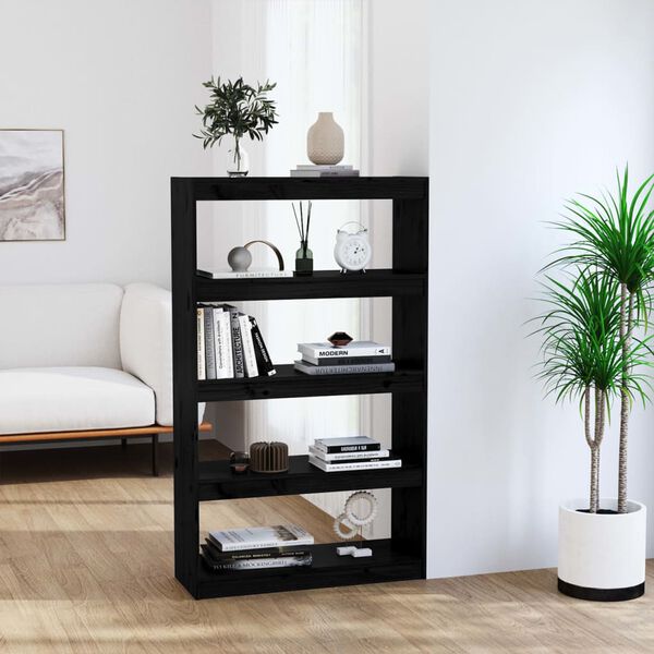 vidaXL Book Cabinet Black Solid pinewood Medium Book Cabinet