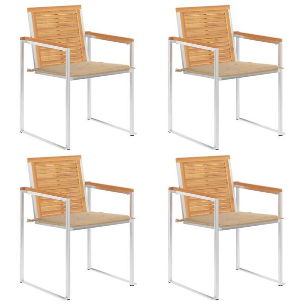 vidaXL Patio Chairs 4 pcs with Cushions Solid Teak Wood
