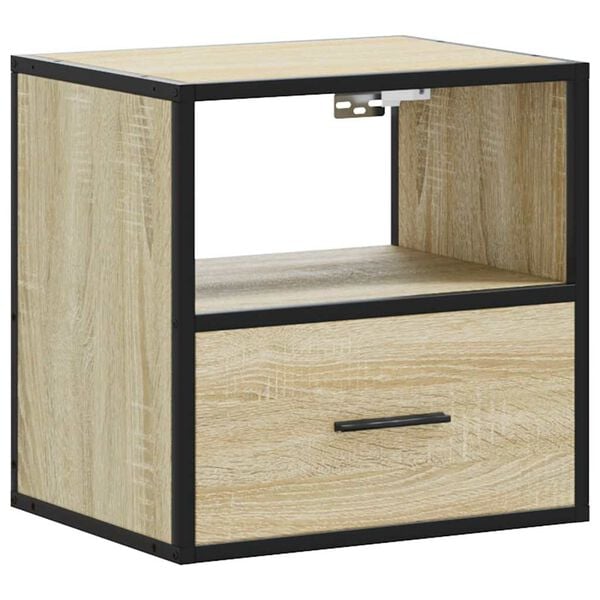 vidaXL Wall-mounted Bedside Cabinet Sonoma Oak Engineered wood, Metal