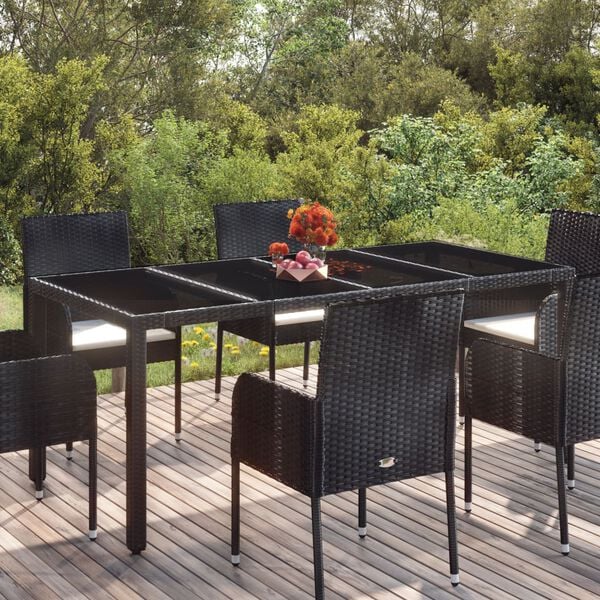 vidaXL Garden Table With Glass Top Black