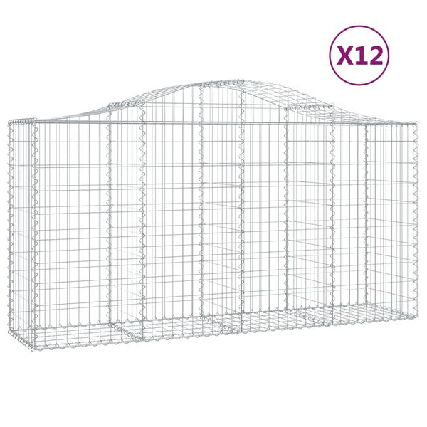 vidaXL Gabion Basket Set of 12 Silver Galvanized iron Large Durable