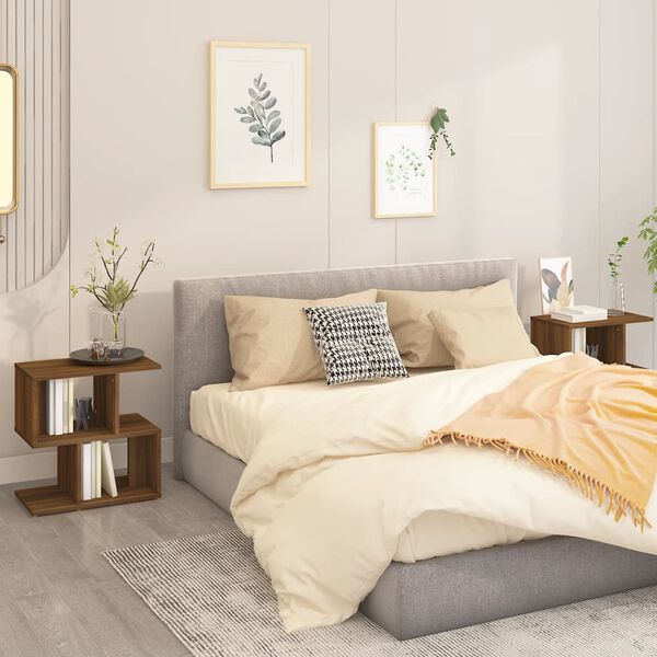 vidaXL Bedside Cabinet Set of 2 Brown Oak Engineered Wood