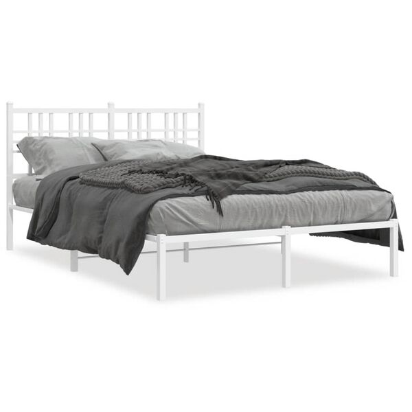vidaXL Bed Frame White Powder-Coated Steel Double Bed Frame