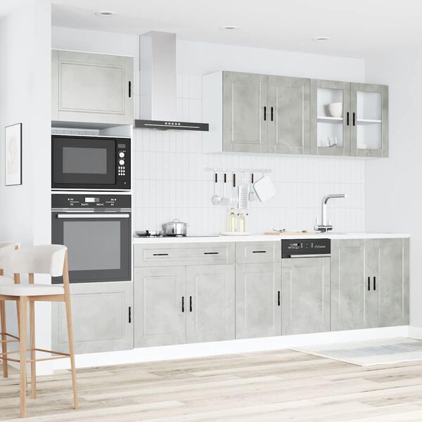 vidaXL Kitchen Cabinet Set Concrete Grey Engineered Wood & Glass