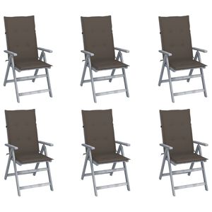 vidaXL Garden Chair Set of 6 Grey, Taupe Solid Acacia wood, 100% Polyester
