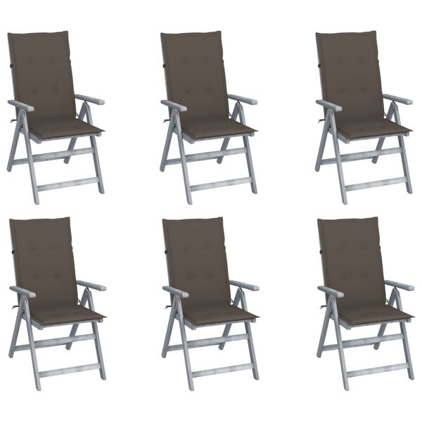 vidaXL Garden Chair Set of 6 Grey, Taupe Solid Acacia wood, 100% Polyester