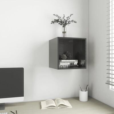 vidaXL Wall Cabinet High Gloss Gray 14.6"x14.6"x14.6" Chipboard