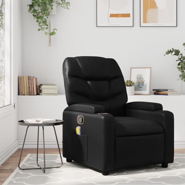 vidaXL Massage Recliner Chair Black Faux leather, metal, plywood Single