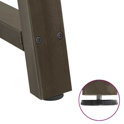 Close-up of leg end with adjustable foot and a small tool-free screw top for height adjustment.