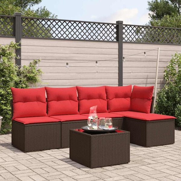 vidaXL 6 Piece Patio Sofa Set with Cushions Brown Poly Rattan
