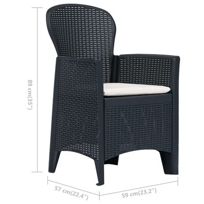 vidaXL Patio Chairs 2 pcs with Cushion Anthracite Plastic Rattan Look